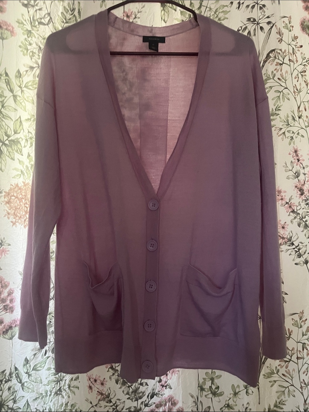 Halogen Lavender Wool blend Button-Front Cardigan M